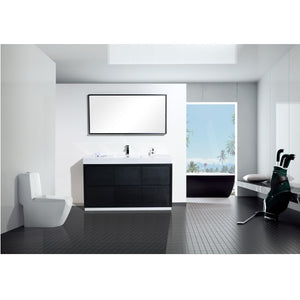 KUBEBATH Bliss FMB60-BK 60" Single Bathroom Vanity in Black with White Acrylic Composite, Integrated Sink, Rendered Front View