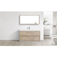 Load image into Gallery viewer, KUBEBATH Bliss FMB60S-NW 60&quot; Single Bathroom Vanity in Nature Wood with White Acrylic Composite, Integrated Sink, Rendered Front View