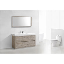 Load image into Gallery viewer, KUBEBATH Bliss FMB60S-NW 60&quot; Single Bathroom Vanity in Nature Wood with White Acrylic Composite, Integrated Sink, Rendered Angled View