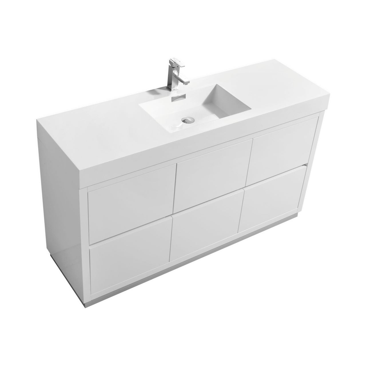 KUBEBATH Bliss FMB60S-GW 60" Single Bathroom Vanity in High Gloss White with White Acrylic Composite, Integrated Sink, Angled View