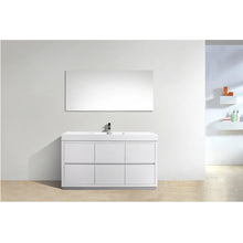 Load image into Gallery viewer, KUBEBATH Bliss FMB60S-GW 60&quot; Single Bathroom Vanity in High Gloss White with White Acrylic Composite, Integrated Sink, Rendered Front View