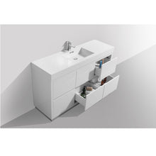 Load image into Gallery viewer, KUBEBATH Bliss FMB60S-GW 60&quot; Single Bathroom Vanity in High Gloss White with White Acrylic Composite, Integrated Sink, Open Drawers