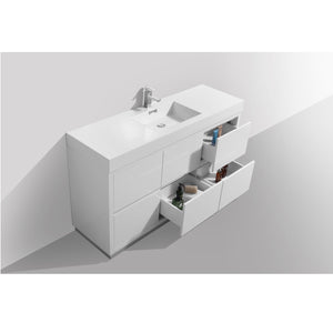 KUBEBATH Bliss FMB60S-GW 60" Single Bathroom Vanity in High Gloss White with White Acrylic Composite, Integrated Sink, Open Drawers