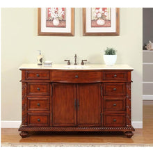 Load image into Gallery viewer, SILKROAD EXCLUSIVE FS-0268-CM-UWC-60 60&quot; Single Bathroom Vanity in Red Chestnut with Crema Marfil Marble, White Oval Sink, Front View