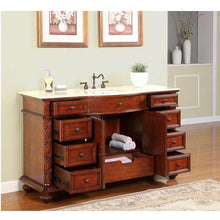 Load image into Gallery viewer, SILKROAD EXCLUSIVE FS-0268-CM-UWC-60 60&quot; Single Bathroom Vanity in Red Chestnut with Crema Marfil Marble, White Oval Sink, Open Doors and Drawers