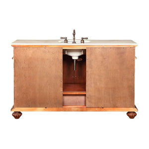 SILKROAD EXCLUSIVE FS-0268-CM-UWC-60 60" Single Bathroom Vanity in Red Chestnut with Crema Marfil Marble, White Oval Sink, Back View