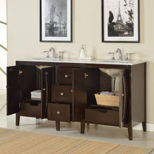 Load image into Gallery viewer, SILKROAD EXCLUSIVE FS-0269-WM-UWC-68 68&quot; Double Bathroom Vanity in Dark Walnut with Carrara White Marble, White Oval Sinks, Open Doors and Drawers