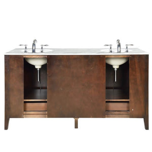 SILKROAD EXCLUSIVE FS-0269-WM-UWC-68 68" Double Bathroom Vanity in Dark Walnut with Carrara White Marble, White Oval Sinks, Back View