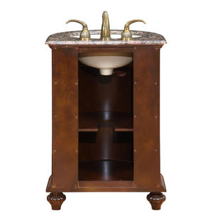 SILKROAD EXCLUSIVE HYP-0135-BB-UIC-24 24" Single Bathroom Vanity in English Chestnut with Baltic Brown Granite, Ivory Oval Sink, Back View