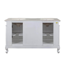Load image into Gallery viewer, SILKROAD EXCLUSIVE HYP-0145-CM-UIC-58 58&quot; Double Bathroom Vanity in Antique White with Crema Marfil Marble, Ivory Oval Sinks, Back View