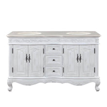 Load image into Gallery viewer, SILKROAD EXCLUSIVE HYP-0145-CM-UIC-58 58&quot; Double Bathroom Vanity in Antique White with Crema Marfil Marble, Ivory Oval Sinks, Front View no Faucets