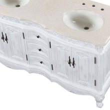 Load image into Gallery viewer, SILKROAD EXCLUSIVE HYP-0145-CM-UIC-58 58&quot; Double Bathroom Vanity in Antique White with Crema Marfil Marble, Ivory Oval Sinks, Closeup