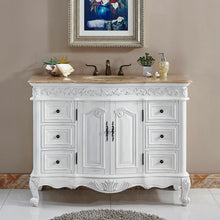 Load image into Gallery viewer, SILKROAD EXCLUSIVE HYP-0152-T-UIC-48 48&quot; Single Bathroom Vanity in Antique White with Travertine, Ivory Oval Sink, Front View