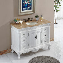 Load image into Gallery viewer, SILKROAD EXCLUSIVE HYP-0152-T-UIC-48 48&quot; Single Bathroom Vanity in Antique White with Travertine, Ivory Oval Sink, Angled View
