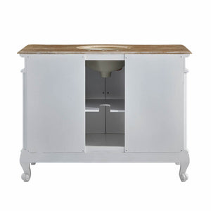 SILKROAD EXCLUSIVE HYP-0152-T-UIC-48 48" Single Bathroom Vanity in Antique White with Travertine, Ivory Oval Sink, Back View