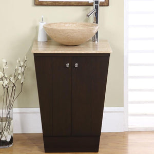 SILKROAD EXCLUSIVE HYP-0155-T-22 22" Single Bathroom Vanity in Dark Walnut with Travertine Top and Vessel Sink (Not Included), Front View