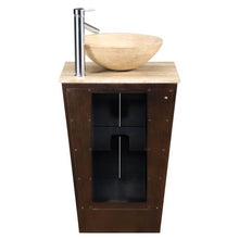 Load image into Gallery viewer, SILKROAD EXCLUSIVE HYP-0155-T-22-SRS-0029B 22&quot; Single Bathroom Vanity in Dark Walnut with Travertine Top and Vessel Sink Included, Back View