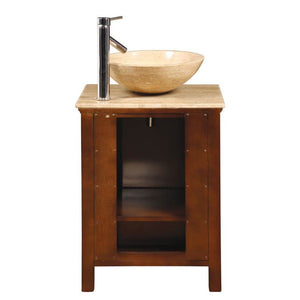 SILKROAD EXCLUSIVE HYP-0158-T-22 22" Single Bathroom Vanity in American Chestnut with Travertine Top and Vessel Sink (Not Included), Back View