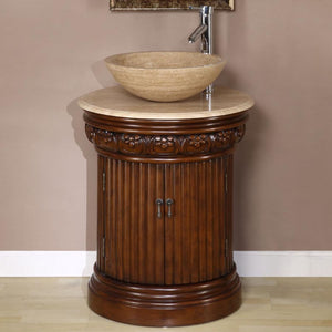 SILKROAD EXCLUSIVE HYP-0160-T-24 24" Single Bathroom Vanity in English Chestnut with Travertine Top and Vessel Sink (Not Included), Front View