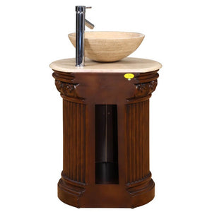 SILKROAD EXCLUSIVE HYP-0160-T-24 24" Single Bathroom Vanity in English Chestnut with Travertine Top and Vessel Sink (Not Included), Back View