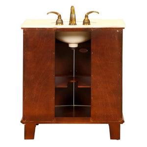 SILKROAD EXCLUSIVE HYP-0204-CM-UIC-33 33" Single Bathroom Vanity in Cherry with Crema Marfil Marble, Ivory Oval Sink, Back View