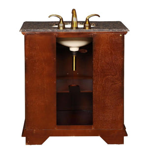 SILKROAD EXCLUSIVE HYP-0206-BB-UIC-33 33" Single Bathroom Vanity in Cherry with Baltic Brown Granite, Ivory Oval Sink, Back View