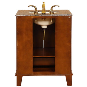 SILKROAD EXCLUSIVE HYP-0207-BB-UIC-28 28" Single Bathroom Vanity in Special Walnut with Baltic Brown Granite, Ivory Oval Sink, Back View