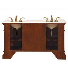 Load image into Gallery viewer, SILKROAD EXCLUSIVE HYP-0209-CM-UIC-60 60&quot; Double Bathroom Vanity in English Chestnut with Crema Marfil Marble, Ivory Oval Sinks, Back View