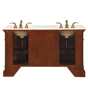 SILKROAD EXCLUSIVE HYP-0209-CM-UIC-60 60" Double Bathroom Vanity in English Chestnut with Crema Marfil Marble, Ivory Oval Sinks, Back View