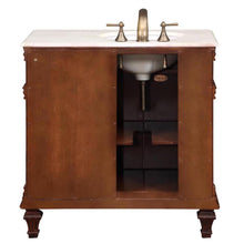 Load image into Gallery viewer, SILKROAD EXCLUSIVE HYP-0210-CM-UWC-36-L 36&quot; Single Bathroom Vanity in Vermont Maple with Crema Marfil Marble, White Oval Sink, Back View