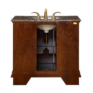 SILKROAD EXCLUSIVE HYP-0211-BB-UIC-38 38" Single Bathroom Vanity in English Chestnut with Baltic Brown Granite, Ivory Oval Sink, Back View