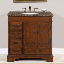 Load image into Gallery viewer, SILKROAD EXCLUSIVE HYP-0212-BB-UWC-36 36&quot; Single Bathroom Vanity in English Chestnut with Baltic Brown Granite, White Oval Sink, Front View