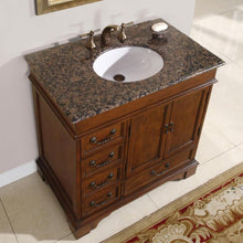 Load image into Gallery viewer, SILKROAD EXCLUSIVE HYP-0212-BB-UWC-36 36&quot; Single Bathroom Vanity in English Chestnut with Baltic Brown Granite, White Oval Sink, Top Angled View