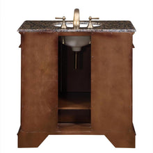 Load image into Gallery viewer, SILKROAD EXCLUSIVE HYP-0212-BB-UWC-36 36&quot; Single Bathroom Vanity in English Chestnut with Baltic Brown Granite, White Oval Sink, Back View