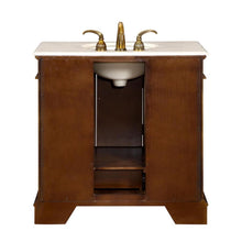 Load image into Gallery viewer, SILKROAD EXCLUSIVE HYP-0212-CM-UIC-36 36&quot; Single Bathroom Vanity in English Chestnut with Crema Marfil Marble, Ivory Oval Sink, Back View