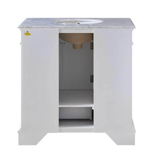 Load image into Gallery viewer, SILKROAD EXCLUSIVE HYP-0212-WM-UWC-36 36&quot; Single Bathroom Vanity in White with Carrara White Marble, White Oval Sink, Back View