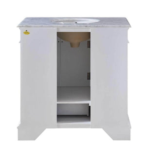 SILKROAD EXCLUSIVE HYP-0212-WM-UWC-36 36" Single Bathroom Vanity in White with Carrara White Marble, White Oval Sink, Back View