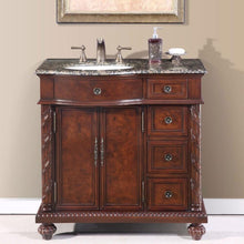 Load image into Gallery viewer, SILKROAD EXCLUSIVE HYP-0213-BB-UWC-36-L 36&quot; Single Bathroom Vanity in English Chestnut with Baltic Brown Granite, White Oval Sink, Front View