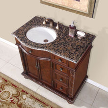 Load image into Gallery viewer, SILKROAD EXCLUSIVE HYP-0213-BB-UWC-36-L 36&quot; Single Bathroom Vanity in English Chestnut with Baltic Brown Granite, White Oval Sink, Top Angled View
