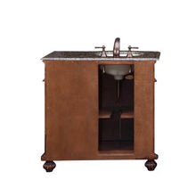 Load image into Gallery viewer, SILKROAD EXCLUSIVE HYP-0213-BB-UWC-36-L 36&quot; Single Bathroom Vanity in English Chestnut with Baltic Brown Granite, White Oval Sink, Back View