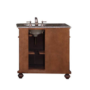 SILKROAD EXCLUSIVE HYP-0213-BB-UWC-36-R 36" Single Bathroom Vanity in English Chestnut with Baltic Brown Granite, White Oval Sink, Back View