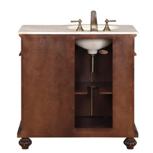 Load image into Gallery viewer, SILKROAD EXCLUSIVE HYP-0213-CM-UIC-36-L 36&quot; Single Bathroom Vanity in English Chestnut with Crema Marfil Marble, Ivory Oval Sink, Back View