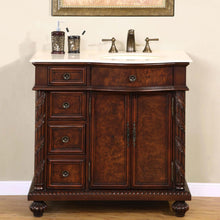 Load image into Gallery viewer, SILKROAD EXCLUSIVE HYP-0213-CM-UIC-36-R 36&quot; Single Bathroom Vanity in English Chestnut with Crema Marfil Marble, Ivory Oval Sink, Front View