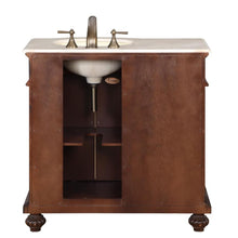 Load image into Gallery viewer, SILKROAD EXCLUSIVE HYP-0213-CM-UIC-36-R 36&quot; Single Bathroom Vanity in English Chestnut with Crema Marfil Marble, Ivory Oval Sink, Back View