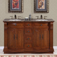 Load image into Gallery viewer, SILKROAD EXCLUSIVE HYP-0223-BB-UWC-55 55&quot; Double Bathroom Vanity in Cherry with Baltic Brown Granite, White Oval Sinks, Front View
