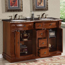 Load image into Gallery viewer, SILKROAD EXCLUSIVE HYP-0223-BB-UWC-55 55&quot; Double Bathroom Vanity in Cherry with Baltic Brown Granite, White Oval Sinks, Open Doors and Drawers