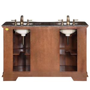 SILKROAD EXCLUSIVE HYP-0223-BB-UWC-55 55" Double Bathroom Vanity in Cherry with Baltic Brown Granite, White Oval Sinks, Back View