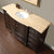SILKROAD EXCLUSIVE HYP-0237-T-UWC-60 60" Double Bathroom Vanity in Dark Walnut with Travertine, White Oval Sinks, Top Angled View