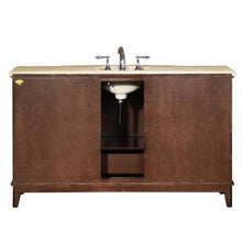 Load image into Gallery viewer, SILKROAD EXCLUSIVE HYP-0237-T-UWC-60 60&quot; Double Bathroom Vanity in Dark Walnut with Travertine, White Oval Sinks, Back View