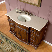 Load image into Gallery viewer, SILKROAD EXCLUSIVE HYP-0277-CM-UWC-48 48&quot; Single Bathroom Vanity in Brazilian Rosewood with Crema Marfil Marble, White Oval Sink, Top Angled View
